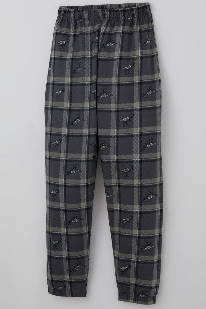 BRE Breeze Boys' Pajama Set Dinosaur Kingdom Plaid Patterned 4-8 Years, Gray - Pantin