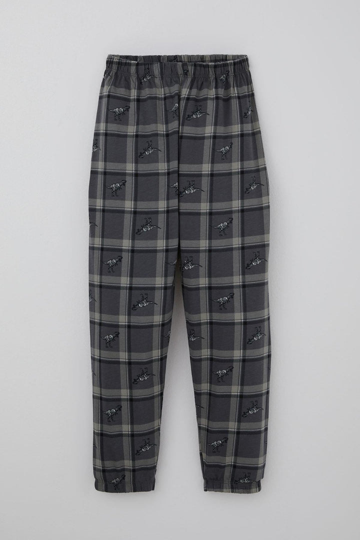 BRE Breeze Boys' Pajama Set Dinosaur Kingdom Plaid Patterned 4-8 Years, Gray - Pantin