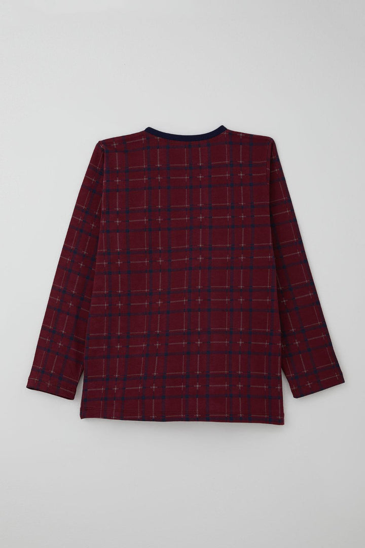 BRE Breeze Boys' Pyjama Set Plaid Patterned 92 Years, Plum - Claremont