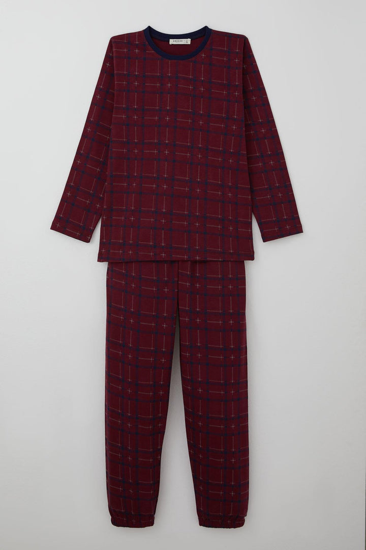 BRE Breeze Boys' Pyjama Set Plaid Patterned 92 Years, Plum - Claremont