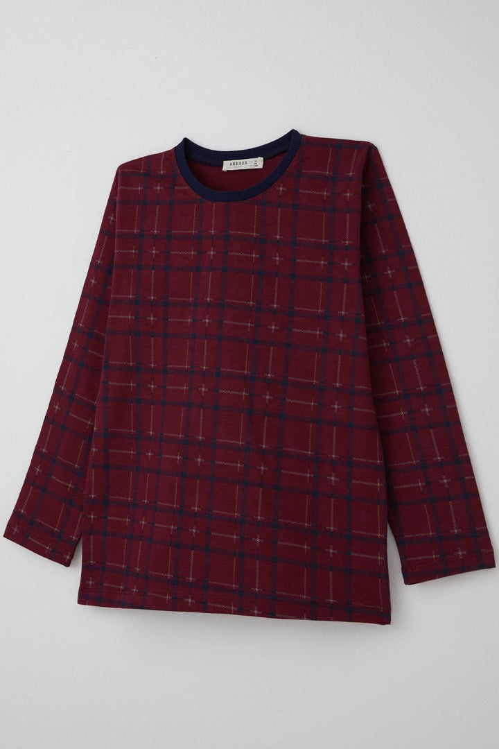 BRE Breeze Boys' Pyjama Set Plaid Patterned 92 Years, Plum - Claremont