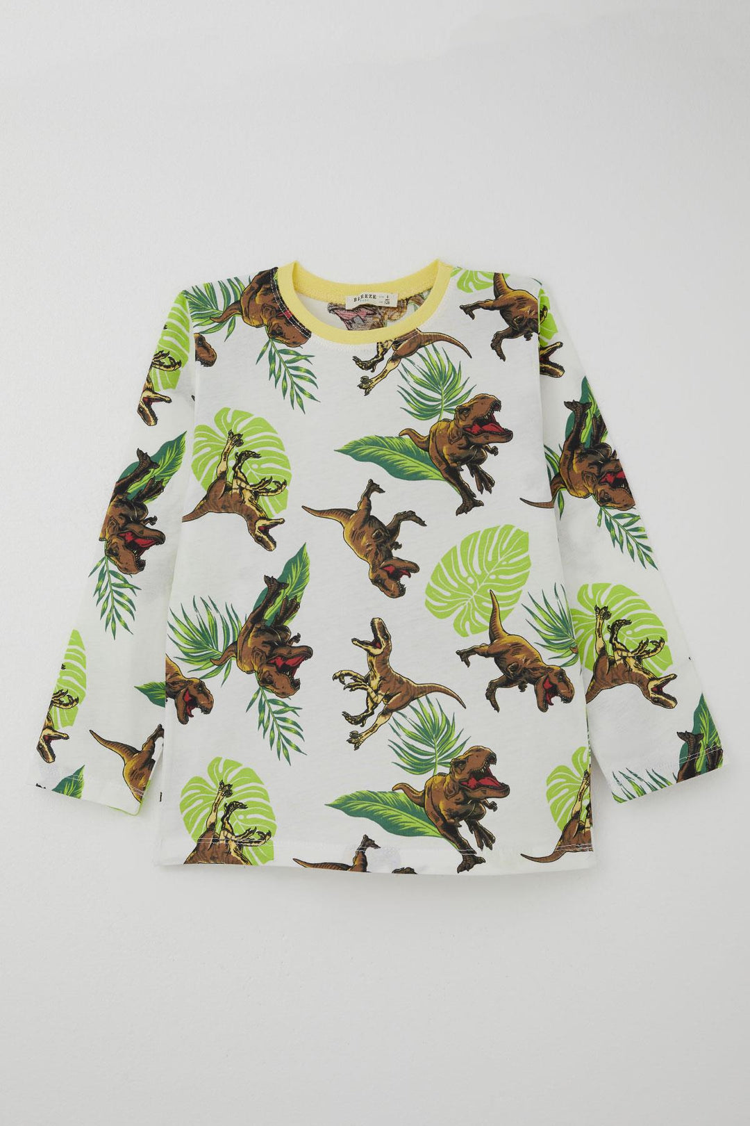BRE Breeze Erkek Çocuk Pijama Takımı Kükreyen Orman Dinozoru 4-8 Yaş, Beyaz - Nanterre