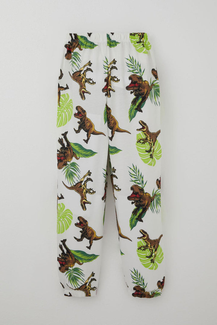 BRE Breeze Erkek Çocuk Pijama Takımı Kükreyen Orman Dinozoru 4-8 Yaş, Beyaz - Nanterre