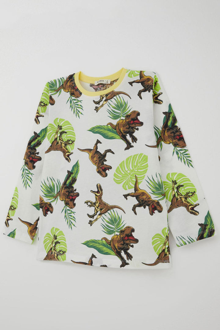 BRE Breeze Erkek Çocuk Pijama Takımı Kükreyen Orman Dinozoru 4-8 Yaş, Beyaz - Nanterre