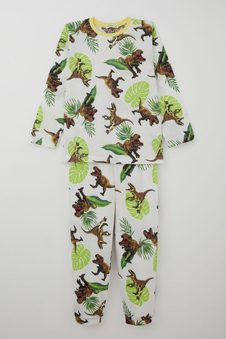 BRE Breeze Erkek Çocuk Pijama Takımı Kükreyen Orman Dinozoru 4-8 Yaş, Beyaz - Nanterre