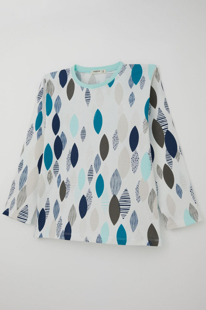 BRE Breeze Erkek Çocuk Pijama Takımı Mavi Rüya Yaprak Desenli 92 Yaş, Beyaz - Boston