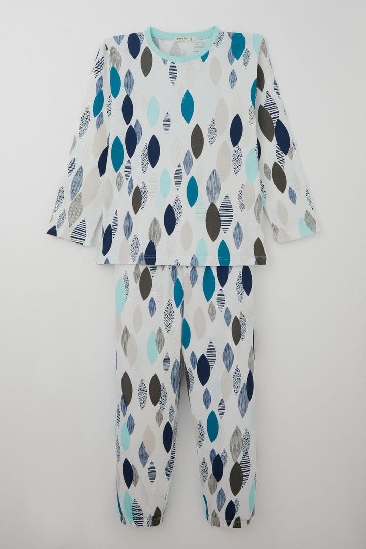 BRE Breeze Erkek Çocuk Pijama Takımı Mavi Rüya Yaprak Desenli 92 Yaş, Beyaz - Boston