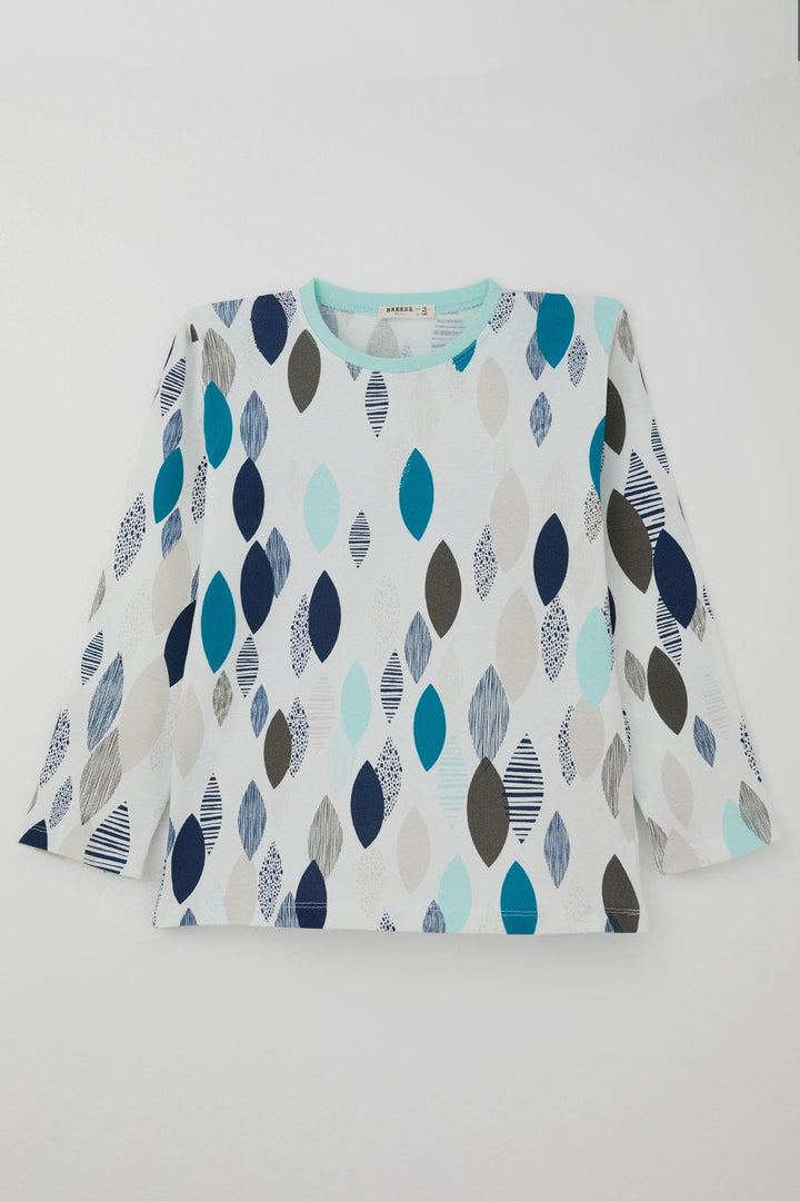 BRE Breeze Erkek Çocuk Pijama Takımı Mavi Rüya Yaprak Desenli 92 Yaş, Beyaz - Boston