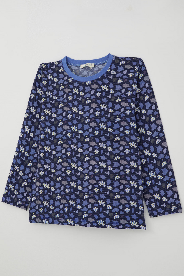BRE Breeze Erkek Çocuk Pijama Takımı Modern Kare & Kamuflaj Desenli 4-8 Yaş , Morcivert - Kalamariá