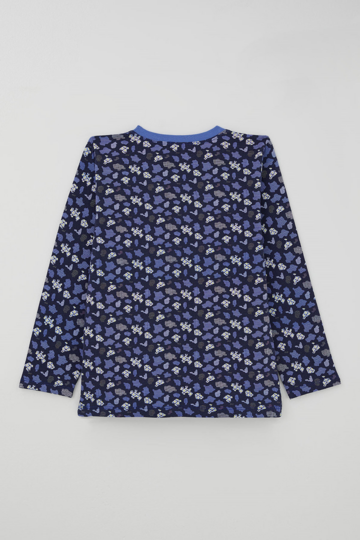 BRE Breeze Erkek Çocuk Pijama Takımı Modern Kare & Kamuflaj Desenli 4-8 Yaş , Morcivert - Kalamariá