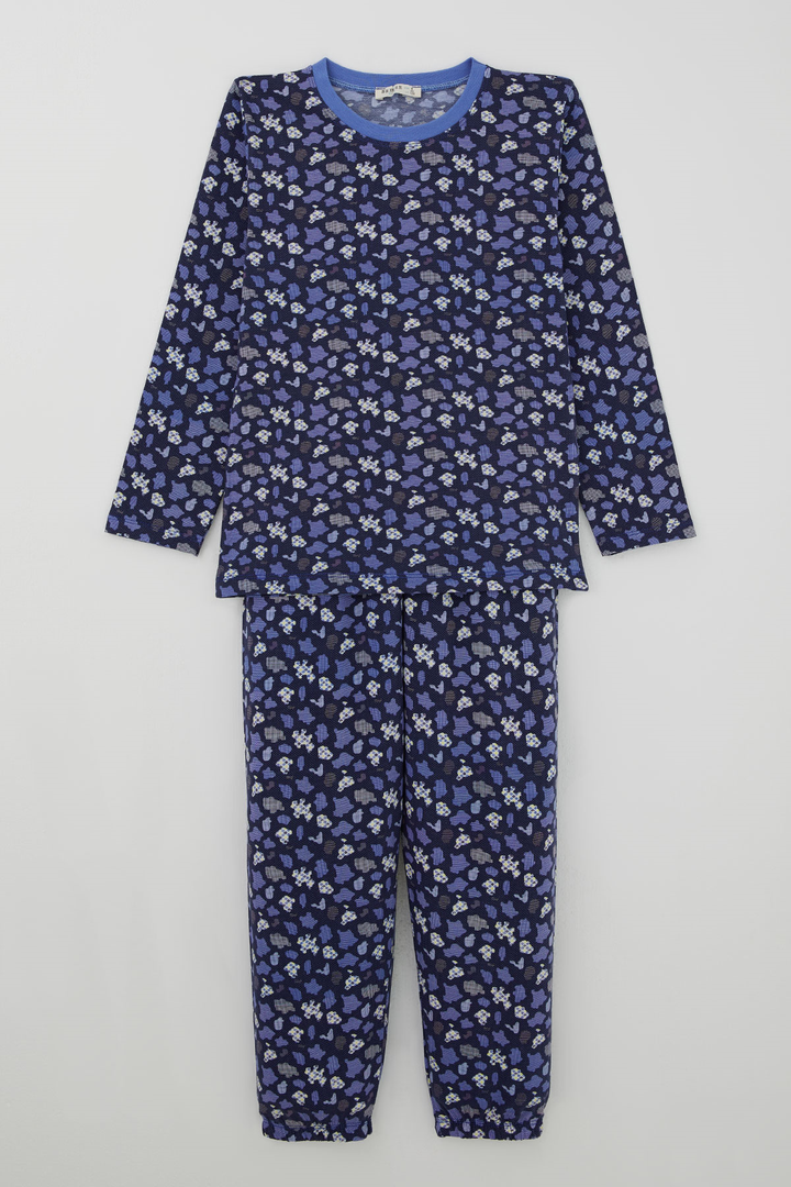 BRE Breeze Erkek Çocuk Pijama Takımı Modern Kare & Kamuflaj Desenli 4-8 Yaş , Morcivert - Kalamariá