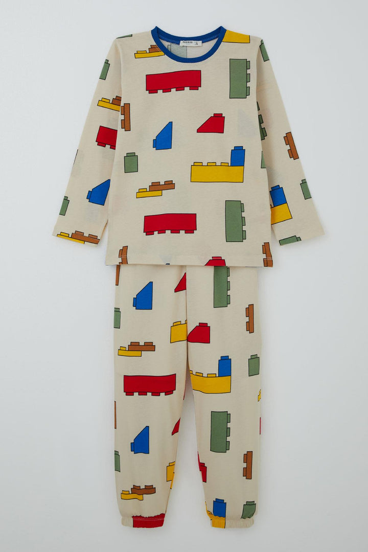 BRE Breeze Boys' Pajama Set Colorful Lego Patterned 4-8 Years, Cream - Grugliasco