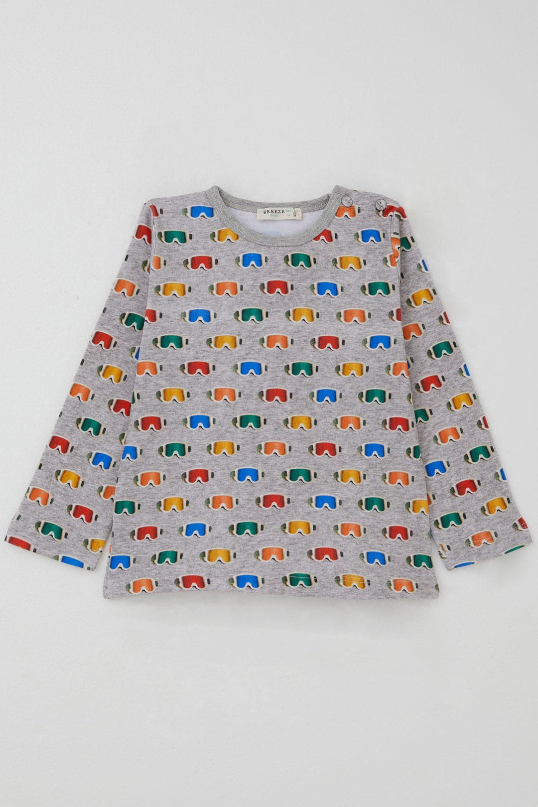 BRE Breeze Erkek Çocuk Pijama Takımı Renkli Kayakçı Gözlüğü Desenli 1-3 Yaş, Gri Melanj - Hoogvliet