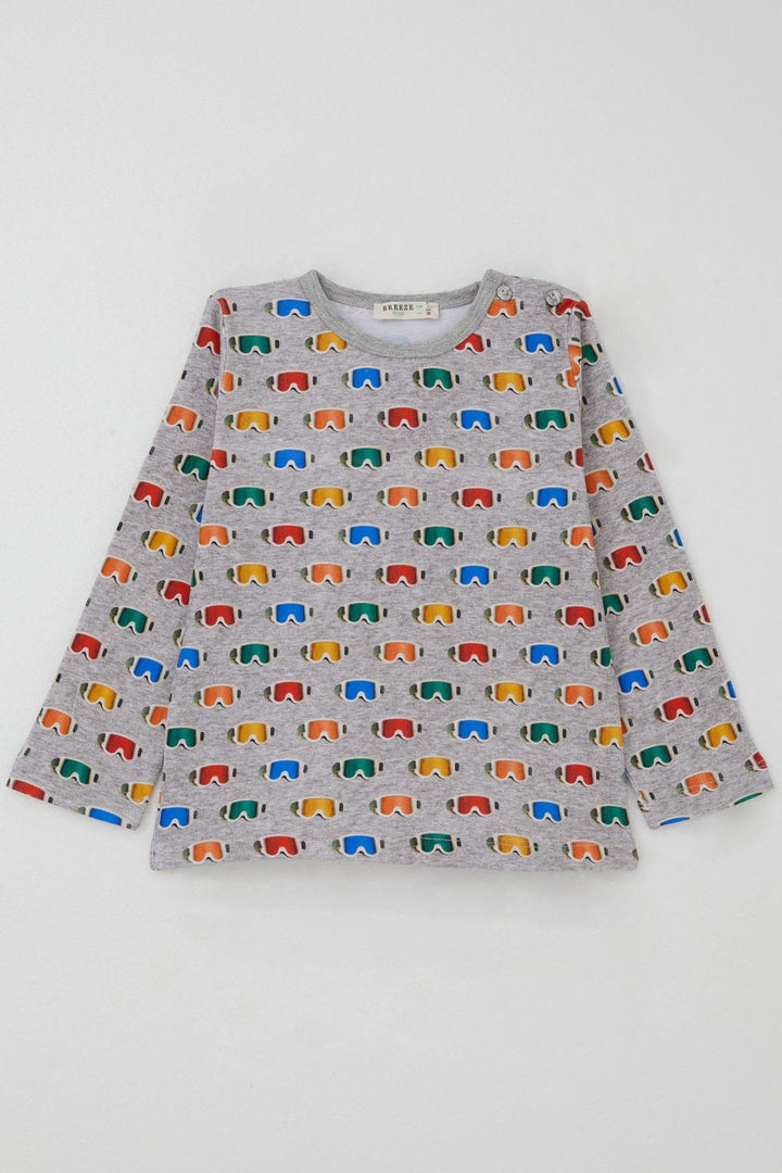 BRE Breeze Erkek Çocuk Pijama Takımı Renkli Kayakçı Gözlüğü Desenli 1-3 Yaş, Gri Melanj - Hoogvliet