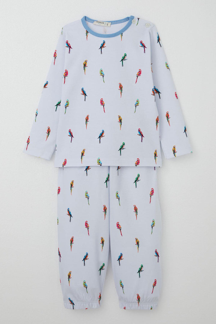 BRE Breeze Boys' Pajama Set Colorful Parrot Patterned 1-3 Years, Ice Blue - Lower Paxton