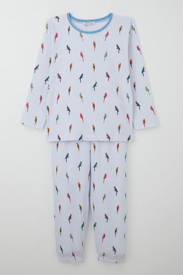 BRE Breeze Boys' Pajama Set Colorful Parrot Patterned 4-8 Years, Ice Blue - Fremont