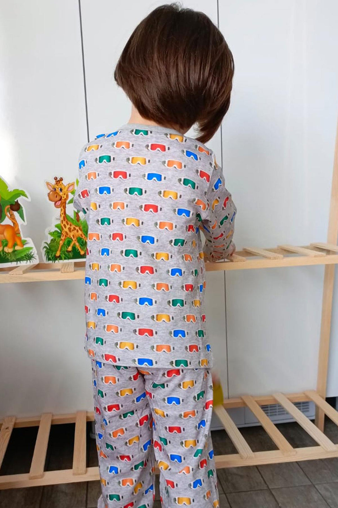 BRE Breeze Erkek Çocuk Pijama Takımı Renkli Kayakçı Gözlüğü Desenli 1-3 Yaş, Gri Melanj - Hoogvliet