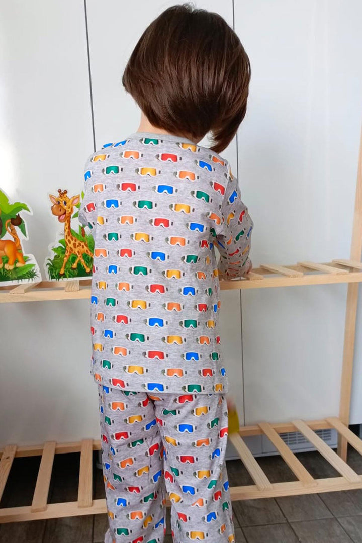 BRE Breeze Erkek Çocuk Pijama Takımı Renkli Kayakçı Gözlüğü Desenli 1-3 Yaş, Gri Melanj - Hoogvliet