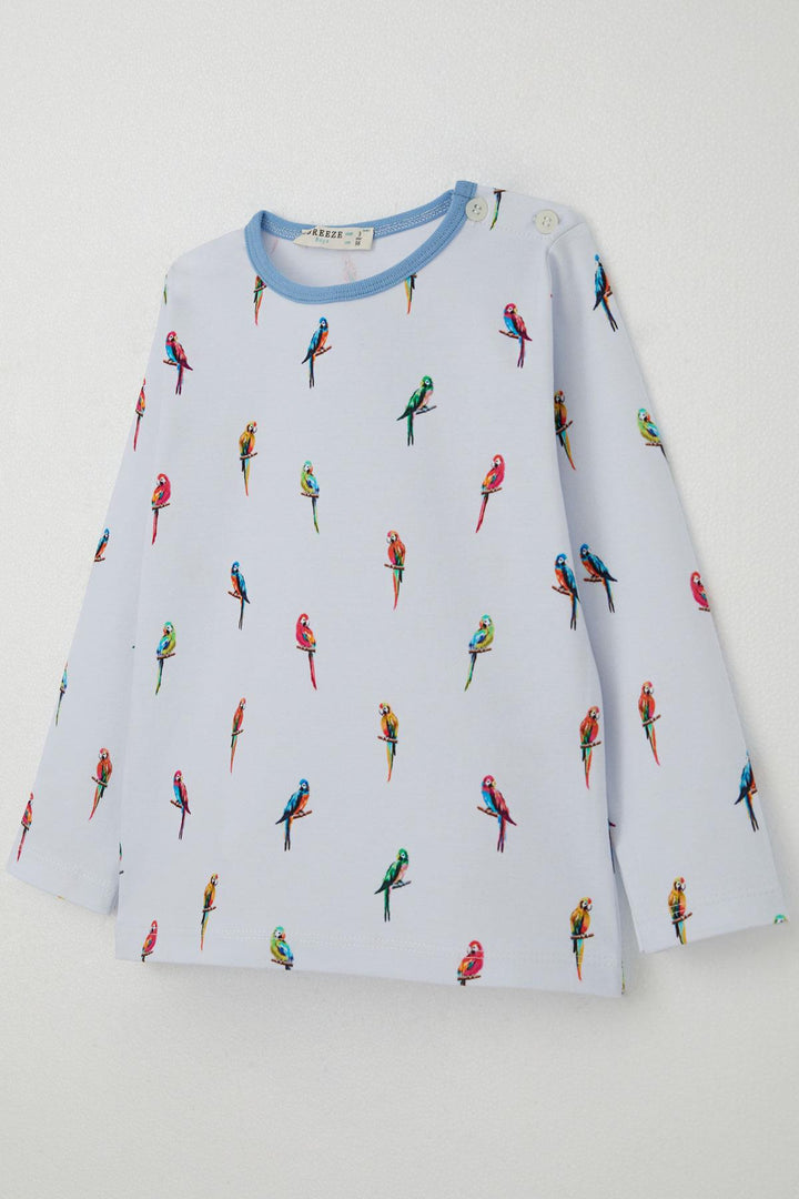 BRE Breeze Boys' Pajama Set Colorful Parrot Patterned 1-3 Years, Ice Blue - Lower Paxton
