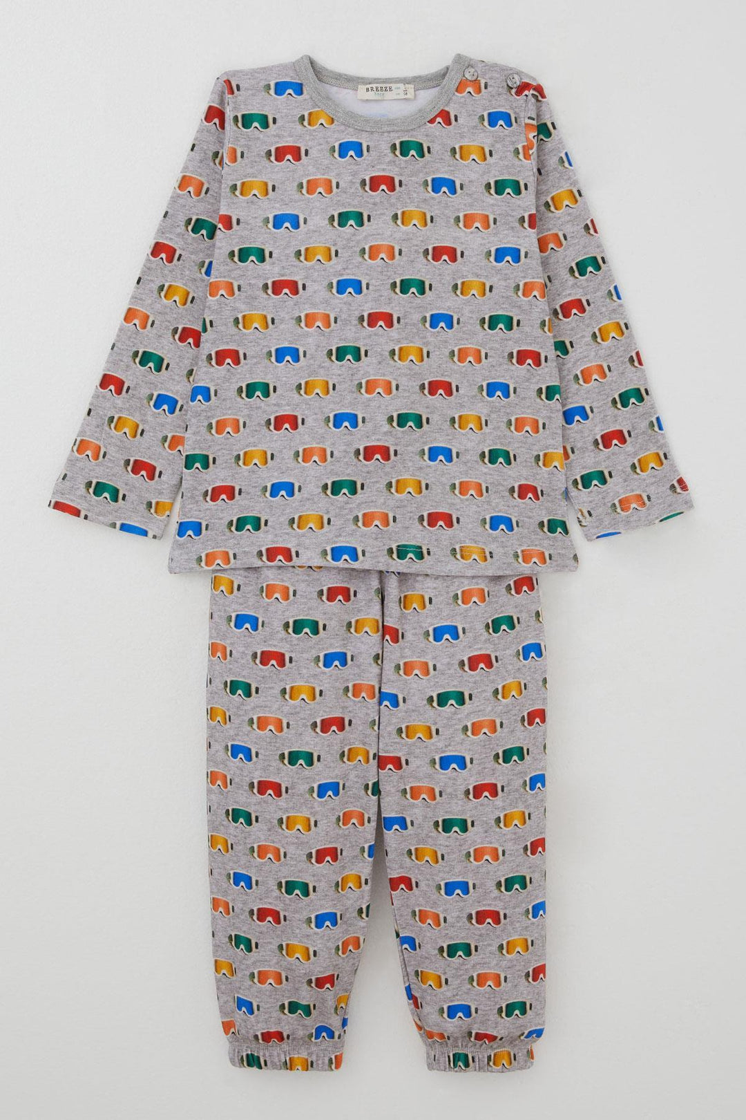 BRE Breeze Erkek Çocuk Pijama Takımı Renkli Kayakçı Gözlüğü Desenli 1-3 Yaş, Gri Melanj - Hoogvliet