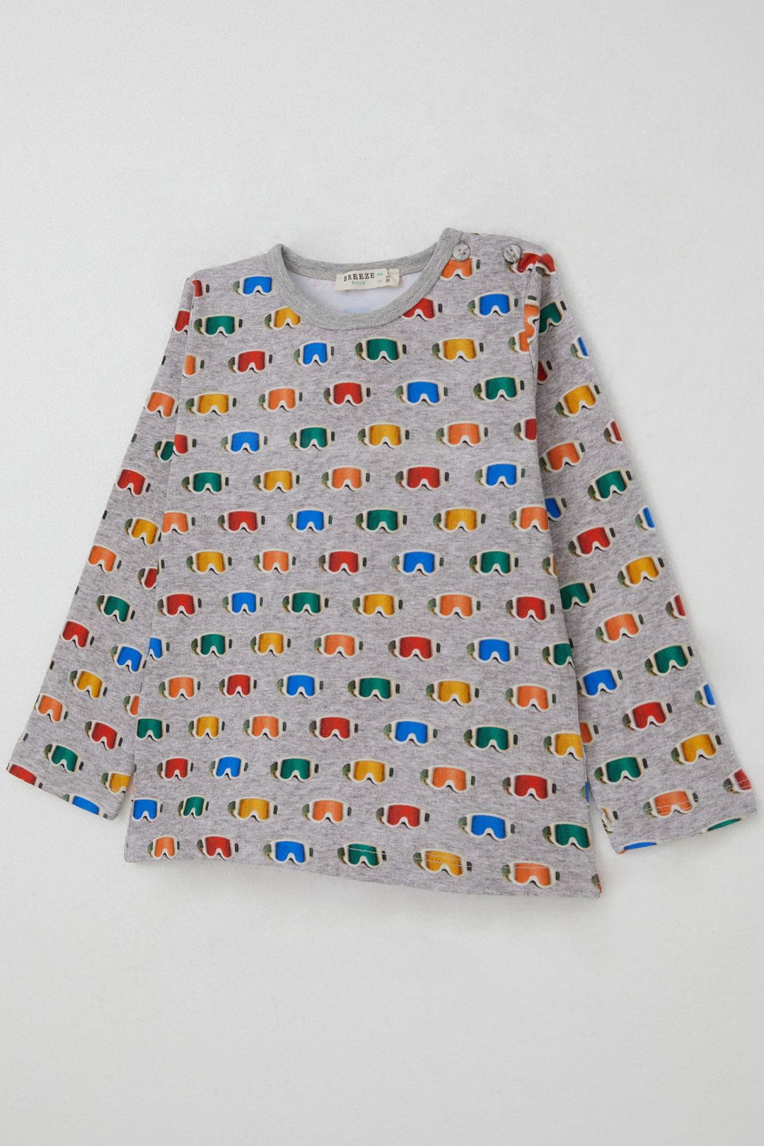 BRE Breeze Erkek Çocuk Pijama Takımı Renkli Kayakçı Gözlüğü Desenli 1-3 Yaş, Gri Melanj - Hoogvliet