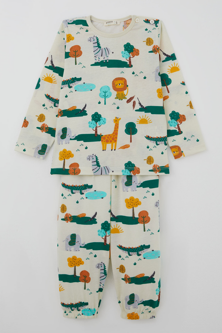 BRE Breeze Erkek Çocuk Pijama Takımı Safari Temalı Sevimli Hayvancıklar Desenli 9 Ay - 3 Yaş , Sarı - Saint-Jean-sur-Richelieu