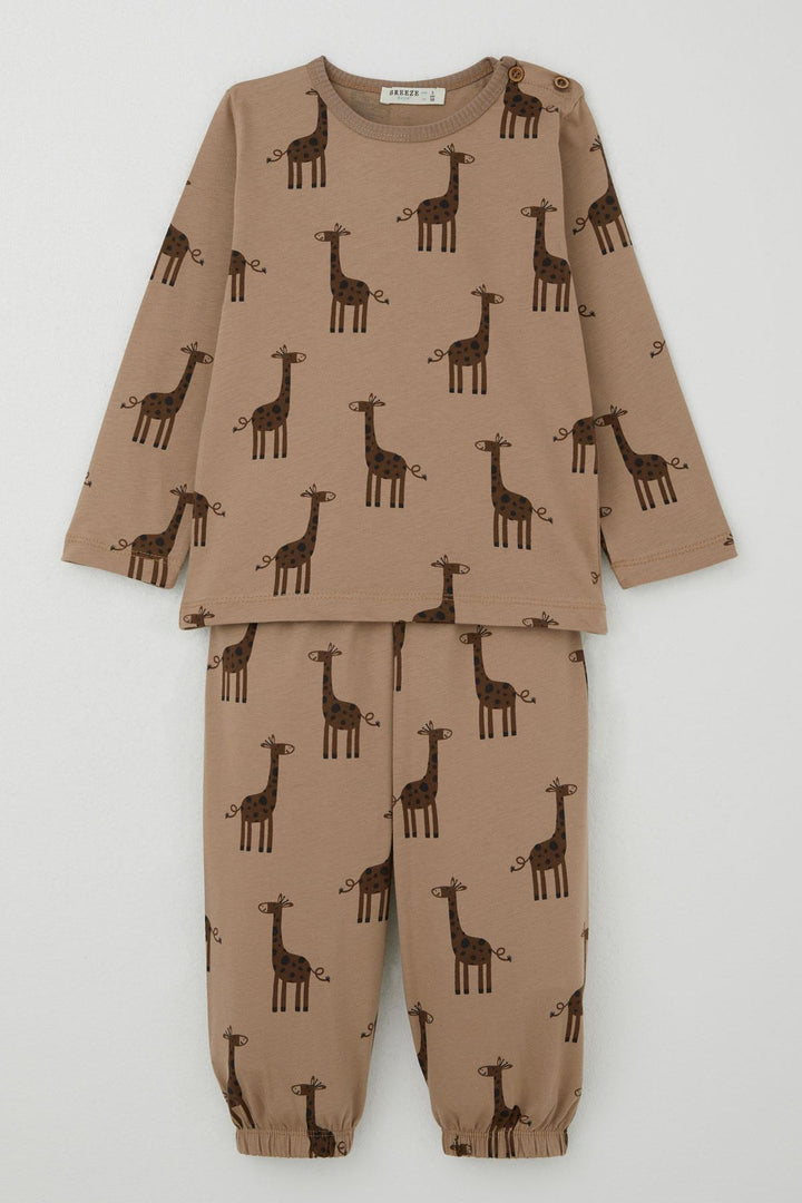 BRE Breeze Boys' Pyjama Set Cute Giraffe Patterned 1-3 Years, Mink - Centennial