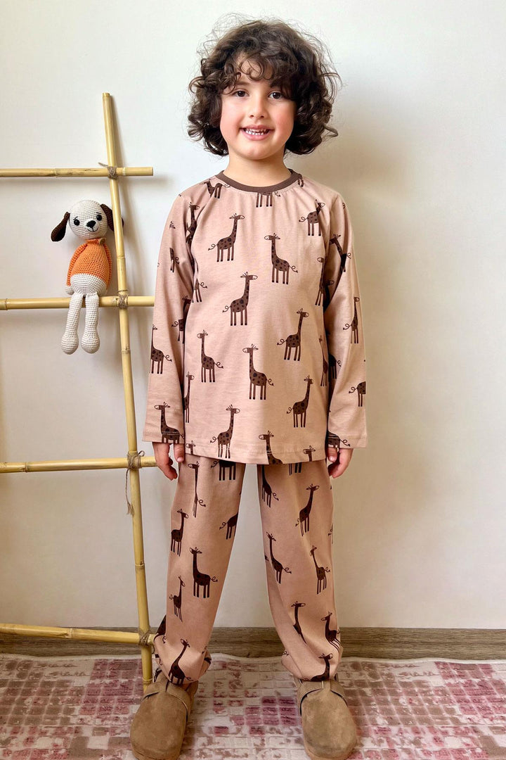 BRE Breeze Boys' Pyjama Set Cute Giraffe Patterned 4-8 Years, Mink - Ladispoli
