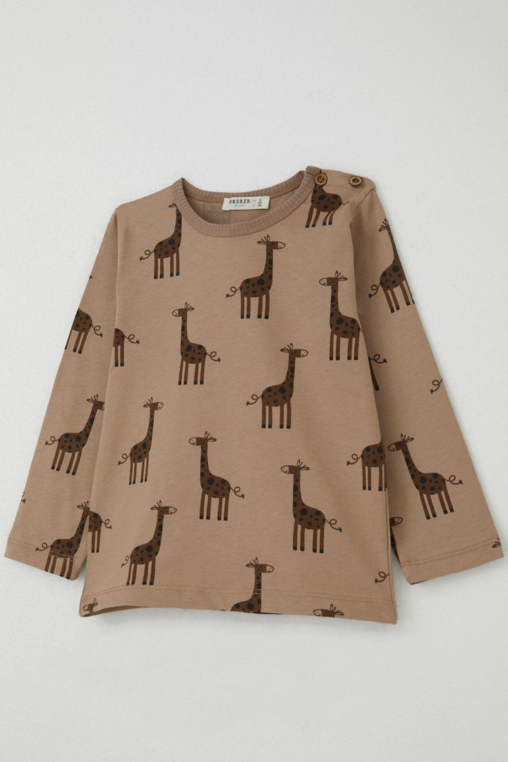 BRE Breeze Boys' Pyjama Set Cute Giraffe Patterned 1-3 Years, Mink - Centennial