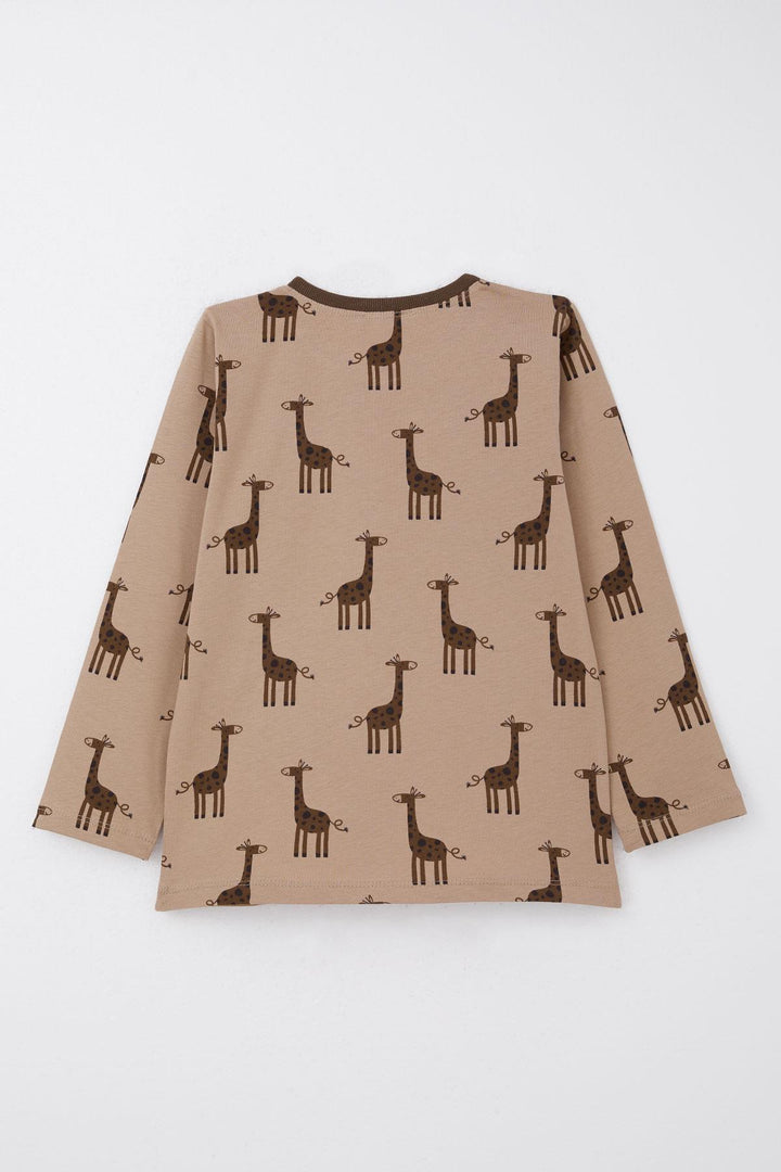 BRE Breeze Boys' Pyjama Set Cute Giraffe Patterned 4-8 Years, Mink - Ladispoli
