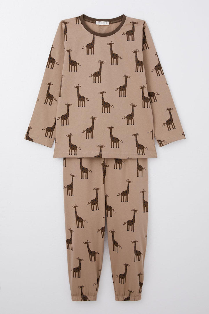 BRE Breeze Boys' Pyjama Set Cute Giraffe Patterned 4-8 Years, Mink - Ladispoli
