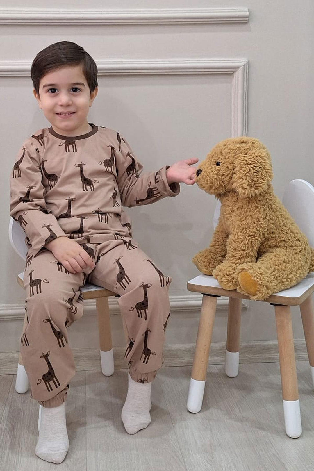 BRE Breeze Boys' Pyjama Set Cute Giraffe Patterned 4-8 Years, Mink - Ladispoli