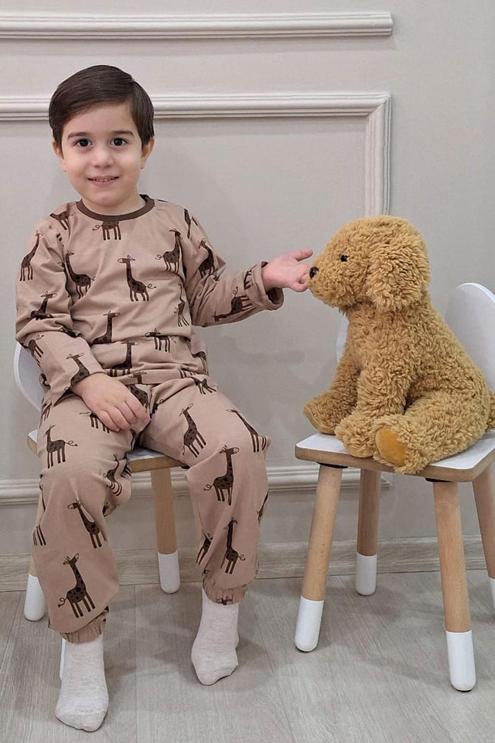 BRE Breeze Boys' Pyjama Set Cute Giraffe Patterned 4-8 Years, Mink - Ladispoli