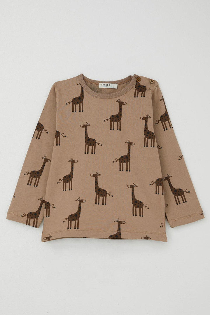 BRE Breeze Boys' Pyjama Set Cute Giraffe Patterned 1-3 Years, Mink - Centennial