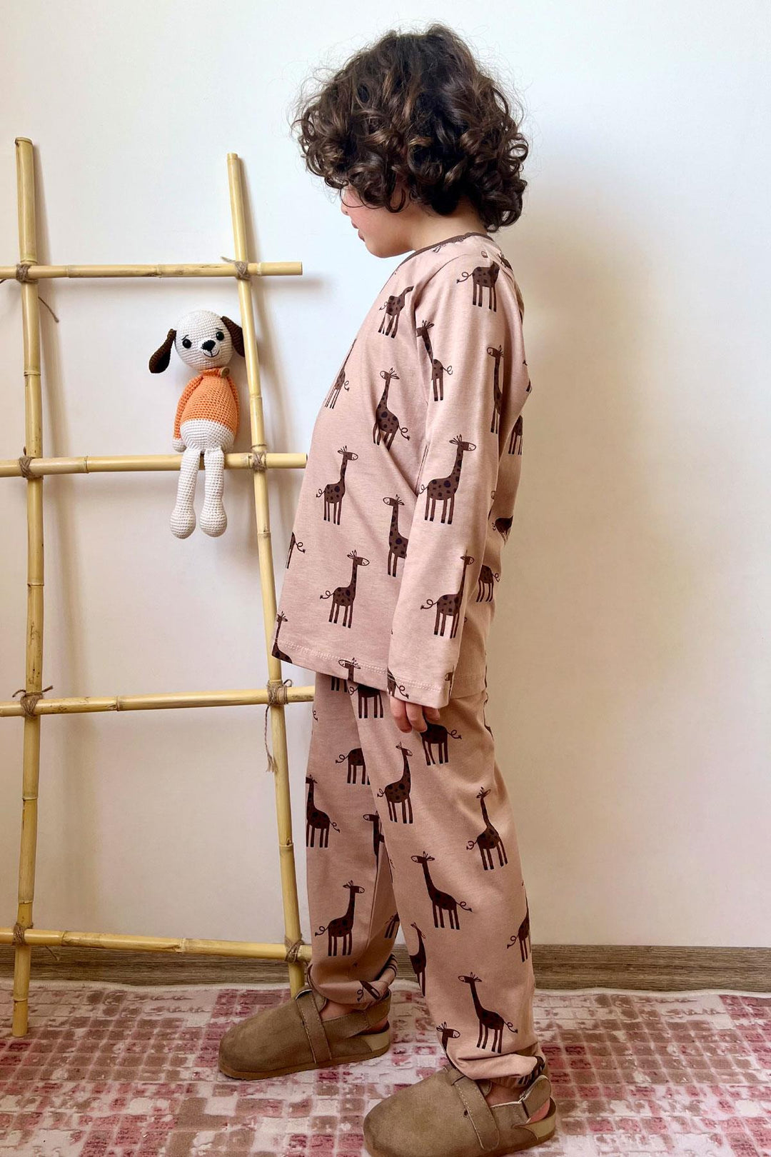 BRE Breeze Boys' Pyjama Set Cute Giraffe Patterned 4-8 Years, Mink - Ladispoli