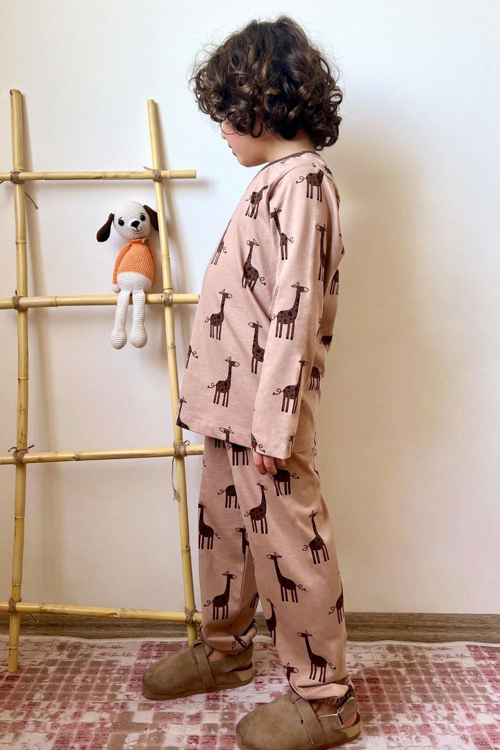 BRE Breeze Boys' Pyjama Set Cute Giraffe Patterned 4-8 Years, Mink - Ladispoli