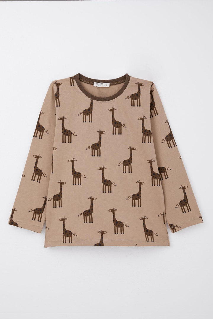 BRE Breeze Boys' Pyjama Set Cute Giraffe Patterned 4-8 Years, Mink - Ladispoli