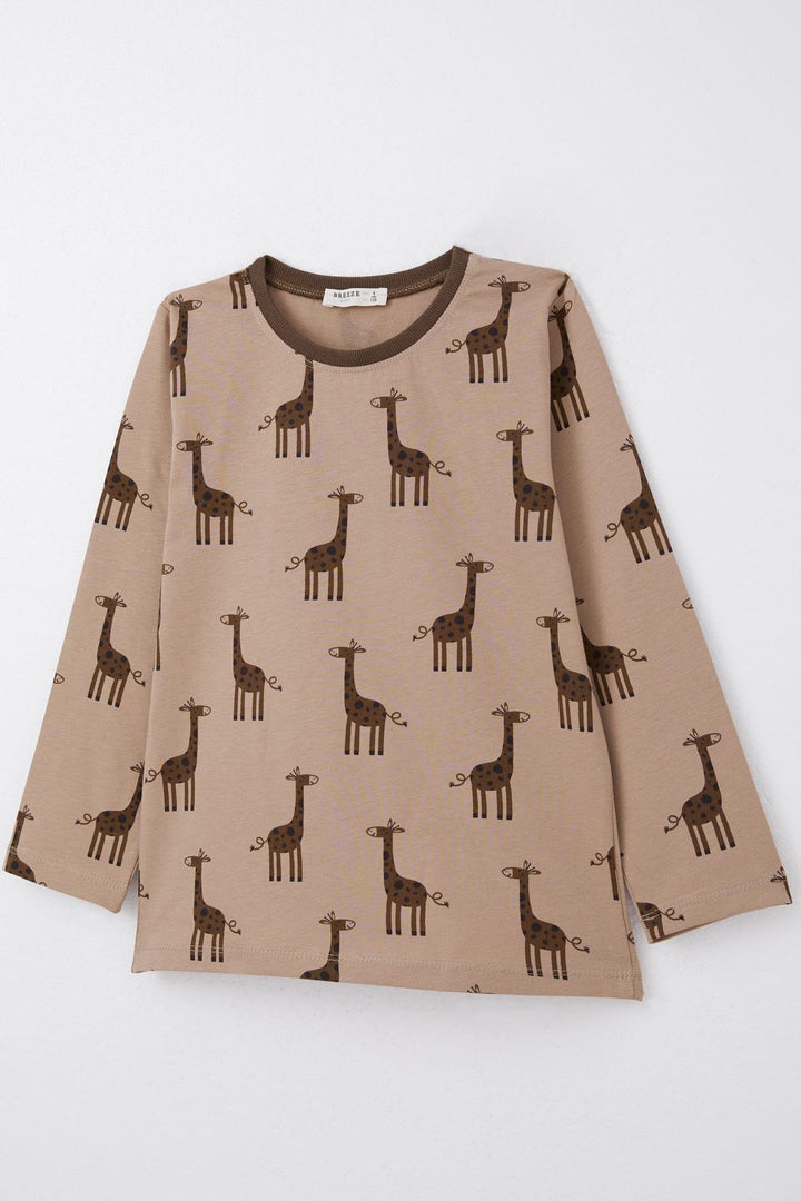BRE Breeze Boys' Pyjama Set Cute Giraffe Patterned 4-8 Years, Mink - Ladispoli