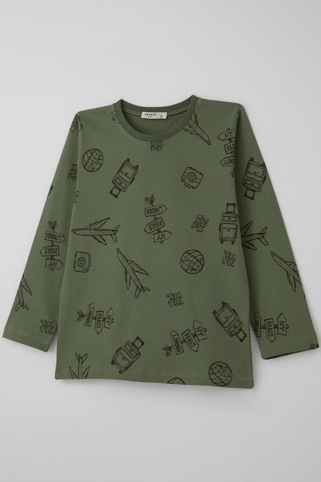 BRE Breeze Erkek Çocuk Pijama Takımı Seyahat Temalı Dünya Gezgini 4-8 Yaş, Haki Yeşil - Sindelfingen