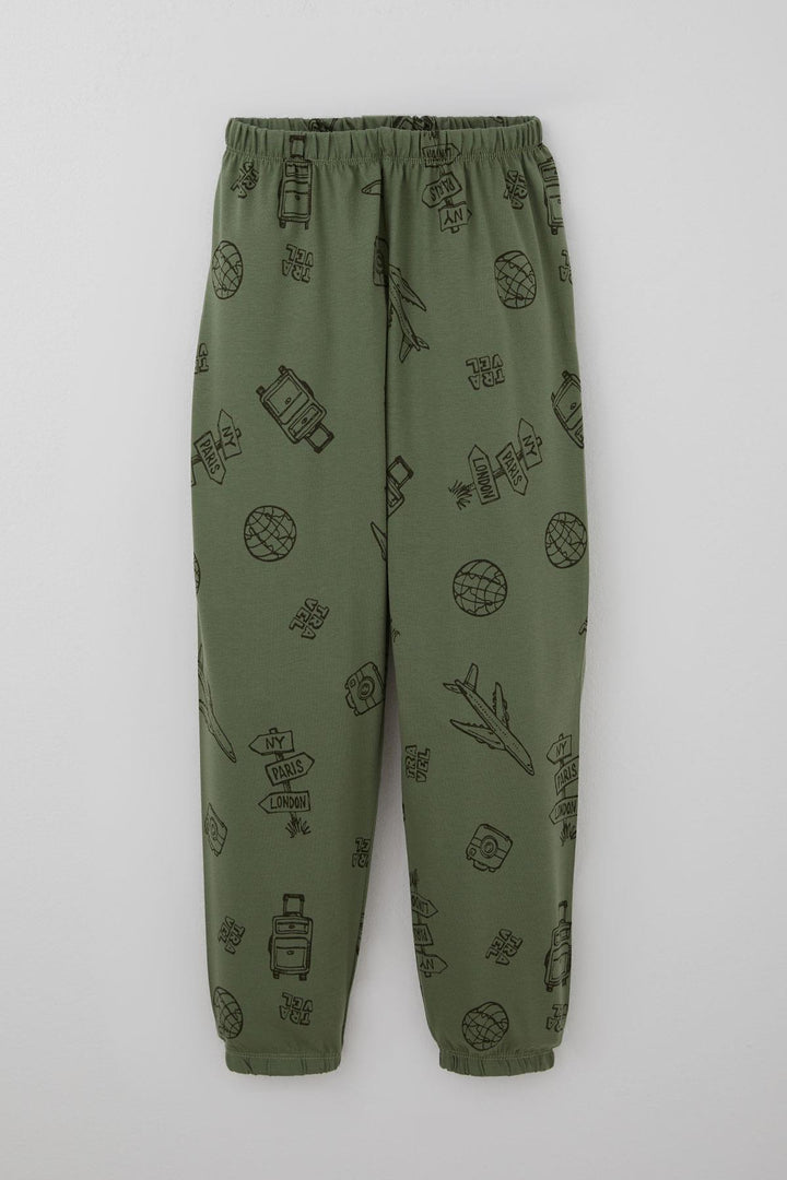 BRE Breeze Erkek Çocuk Pijama Takımı Seyahat Temalı Dünya Gezgini 4-8 Yaş, Haki Yeşil - Sindelfingen