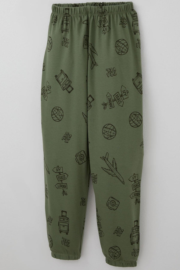 BRE Breeze Erkek Çocuk Pijama Takımı Seyahat Temalı Dünya Gezgini 4-8 Yaş, Haki Yeşil - Sindelfingen