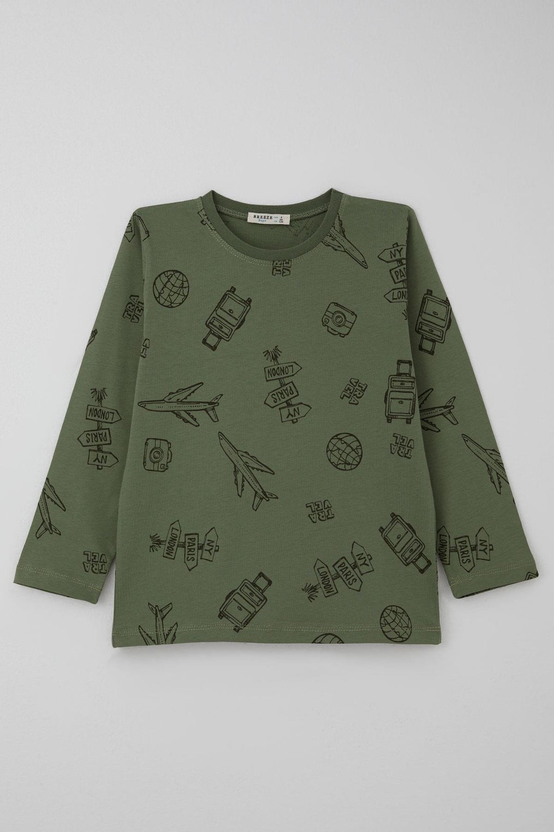 BRE Breeze Erkek Çocuk Pijama Takımı Seyahat Temalı Dünya Gezgini 4-8 Yaş, Haki Yeşil - Sindelfingen