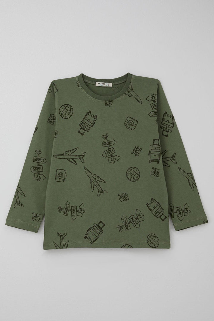 BRE Breeze Erkek Çocuk Pijama Takımı Seyahat Temalı Dünya Gezgini 4-8 Yaş, Haki Yeşil - Sindelfingen