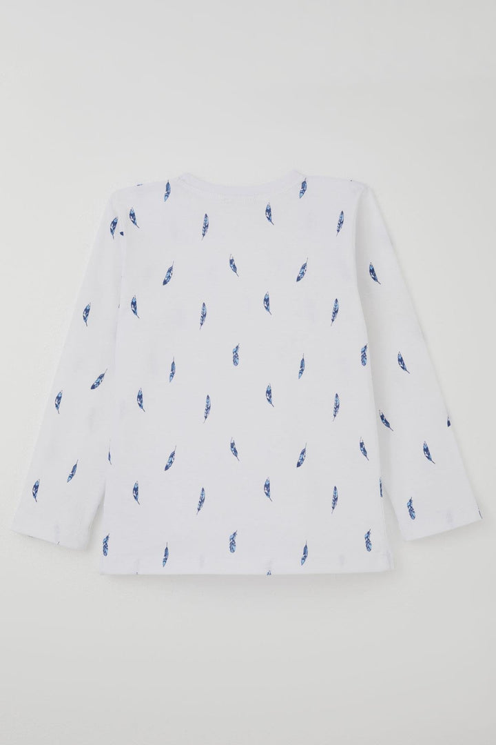 BRE Breeze Erkek Çocuk Pijama Takımı Uçan Mavi Tüy Desenli 4-8 Yaş, Beyaz - Pontiac