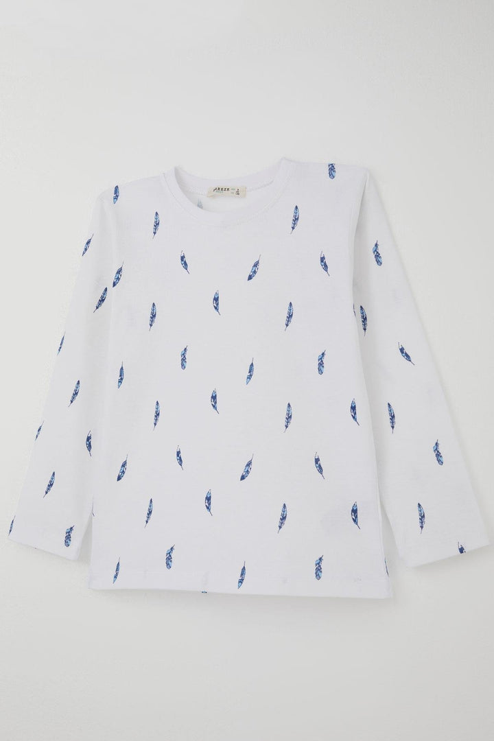 BRE Breeze Erkek Çocuk Pijama Takımı Uçan Mavi Tüy Desenli 4-8 Yaş, Beyaz - Pontiac