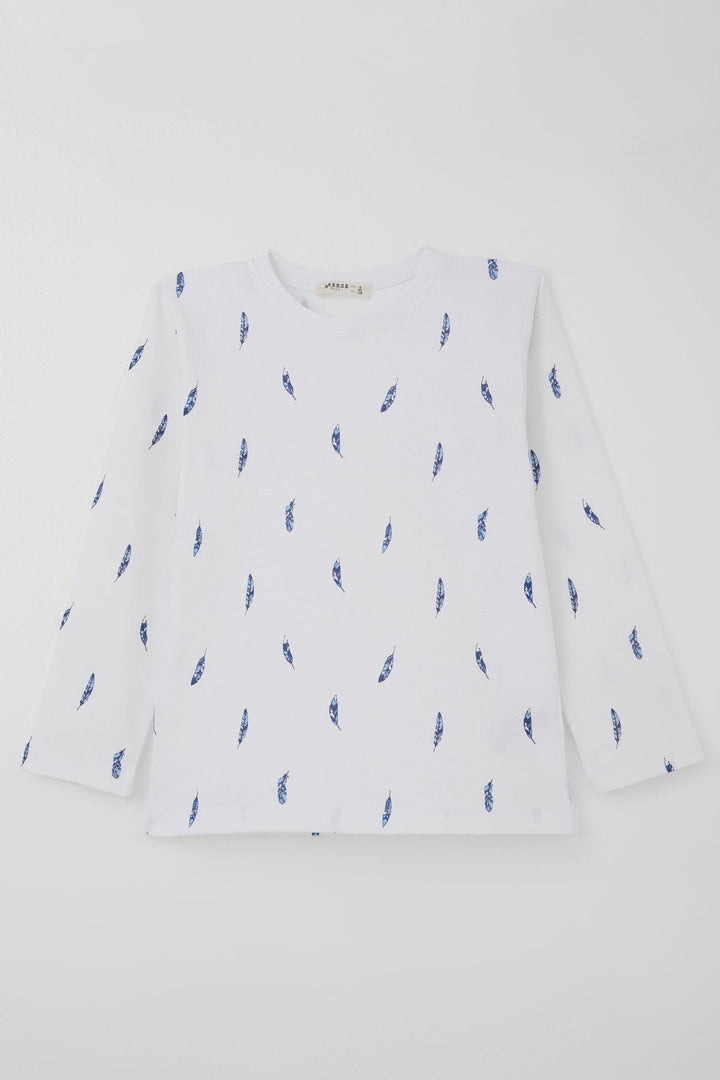 BRE Breeze Erkek Çocuk Pijama Takımı Uçan Mavi Tüy Desenli 4-8 Yaş, Beyaz - Pontiac