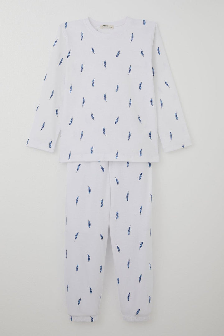 BRE Breeze Erkek Çocuk Pijama Takımı Uçan Mavi Tüy Desenli 4-8 Yaş, Beyaz - Pontiac
