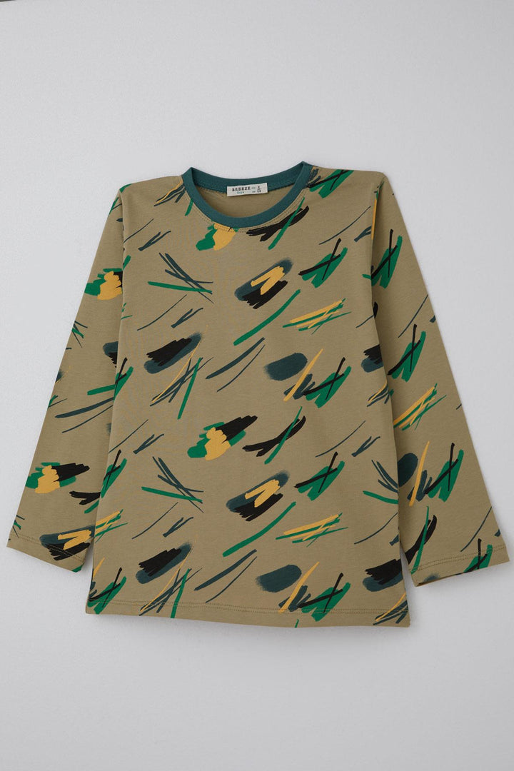 BRE Breeze Erkek Çocuk Pijama Takımı Uykucu Fırça 4-8 Yaş, Haki Yeşil - Cutler Bay