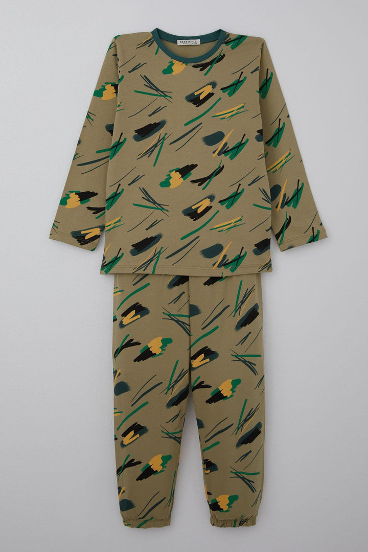 BRE Breeze Erkek Çocuk Pijama Takımı Uykucu Fırça 4-8 Yaş, Haki Yeşil - Cutler Bay
