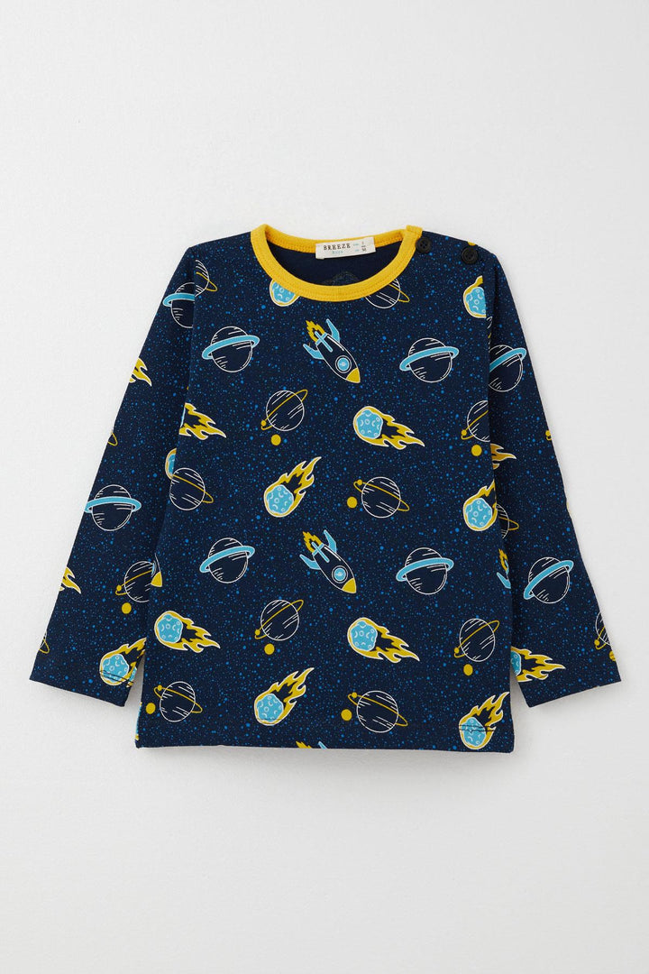 BRE Breeze Boys' Pyjama Set Space Themed 1-3 Years, Navy Blue - Sintra